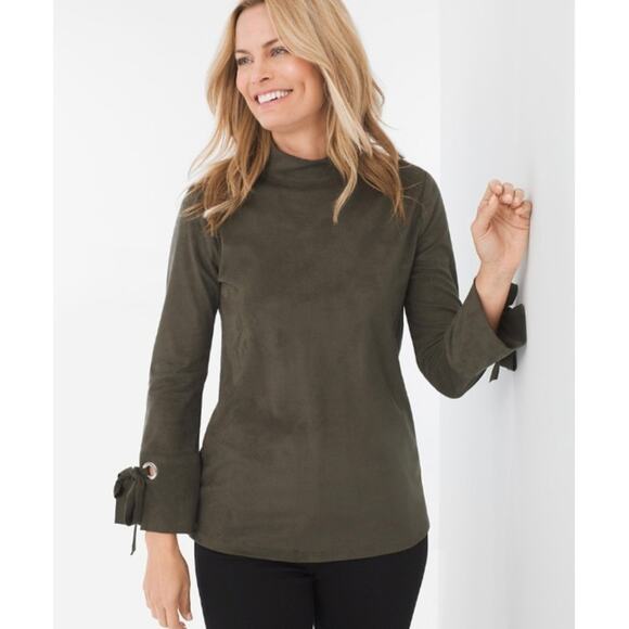Chico's Tops - Chico's Sueded Mock-Neck Grommet Tie Sleeve Top